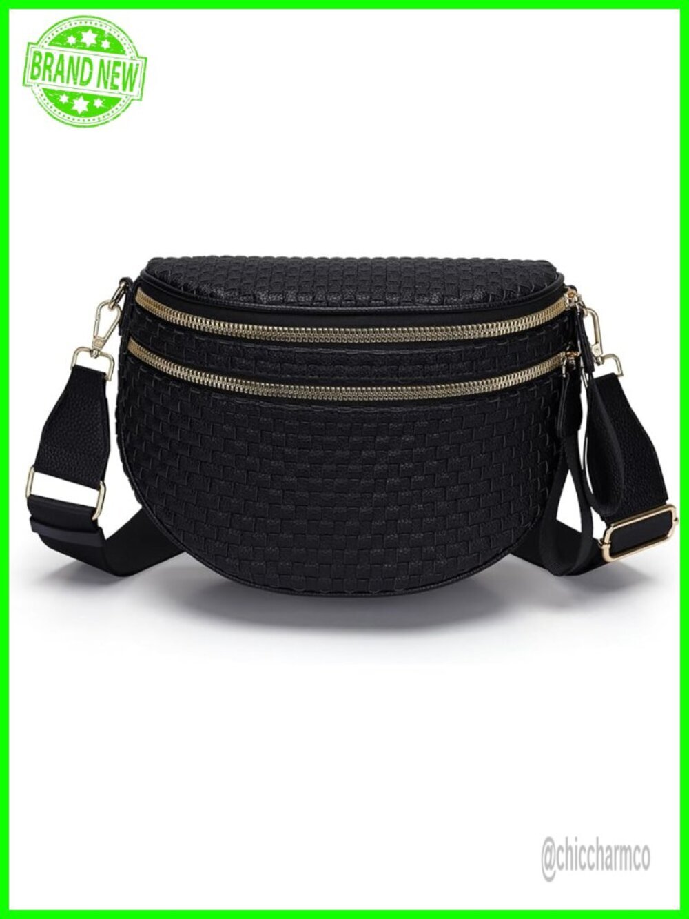 Hand-Woven Vegan Leather Crossbody Bum Bag with Double Zip Pockets
